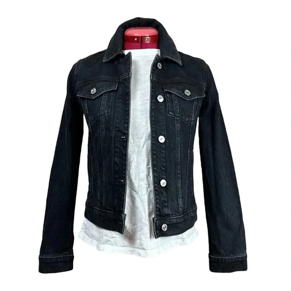 NWOT Abercrombie & Fitch stretch black denim Jacket silver buttons classic style - Picture 1 of 7